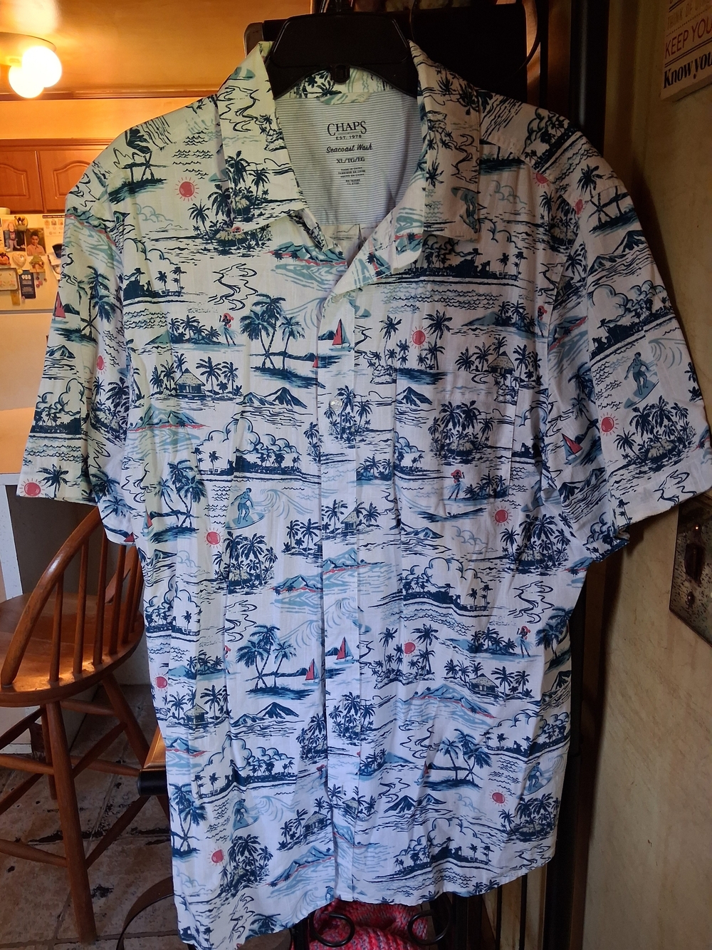 Chaps White Short-Sleeve Tropical Print Button-Down Shirt